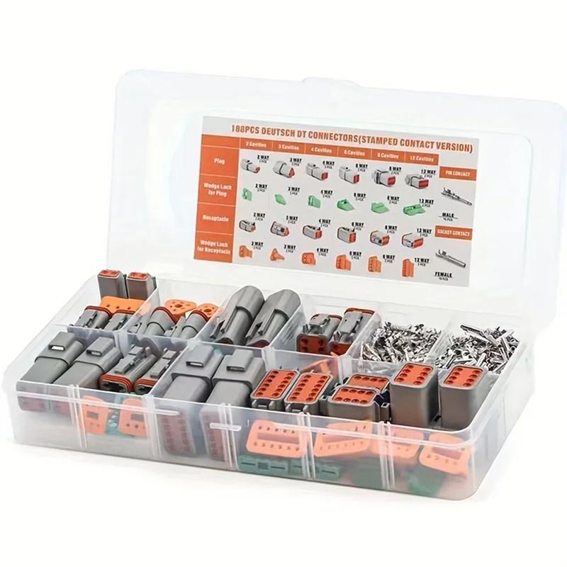 A27F-188Pcs Deutsch DT Series Waterproof Automotive Electrical Connectors, Size 16 Stamped Contacts Connector Assortment