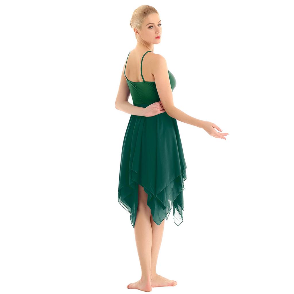 Vrouwen balletdansjurk chiffon dansjurk volwassen spaghettijurk ballroomjurk