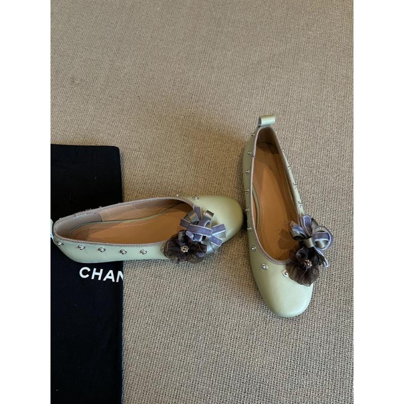 Sheepskin version~ Versatile flower rivet Mary Jane shoes one pedal shallow mouth round head flat shoes shallow mouth leather single shoes