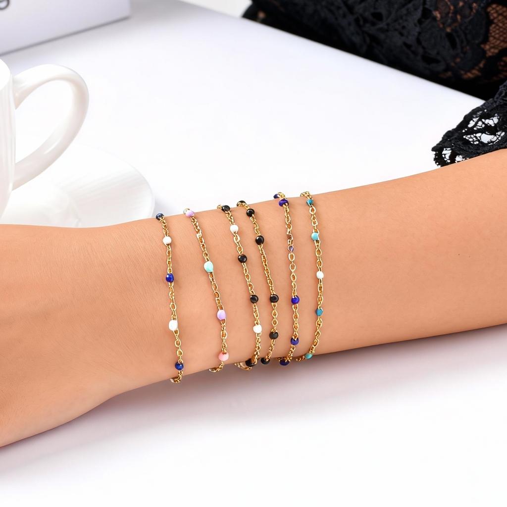 Chic Beads Link Cable Chain Bracelets Colorful Chains Bracelet for Women Waterproof Wrist Jewelry Gifts