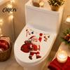 Decorative Glass Stickers for Christmas Cartoon Santa Claus Toilet Seat Sticker, Waterproof PVC & Colorful Wall Lights Decal, Removable Lid