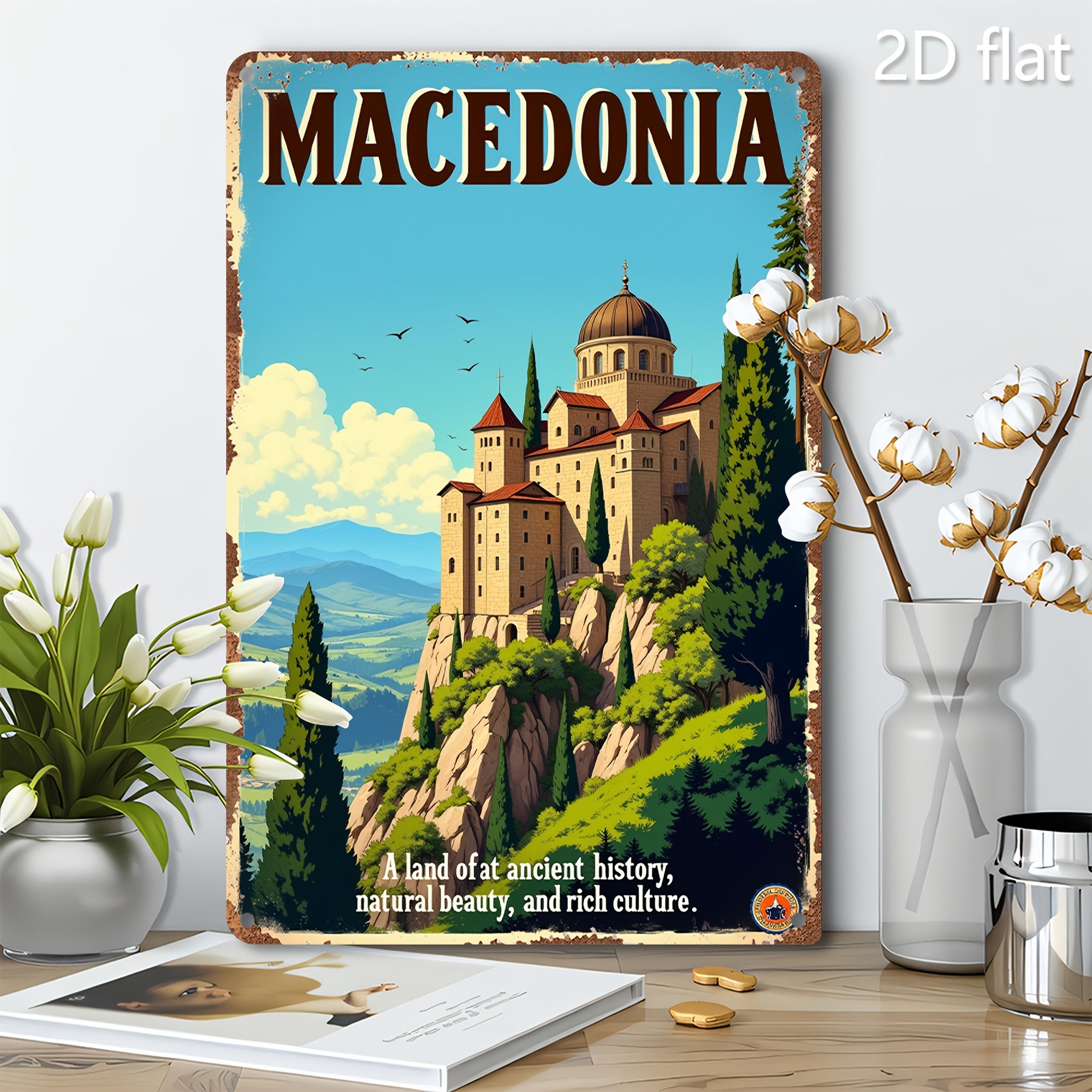 

Vintage Macedonia Metal Tin Sign Ancient History Cultural Wall Art Rustic Metal Wall Decor for IndoorOutdoor Use Durab 20x30cm（7.8x11.8inch）