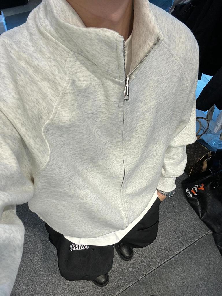 Men's American Retro Boxy Fit Cleanfit Stand Collar Zipper Cardigan Hoodie Outerwear for Autumn/Winter