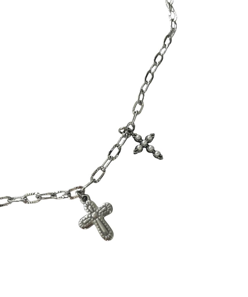 Sk8Er Rock Multi Cross Ovallink Chain Surgical Steel Necklace ((Steel))