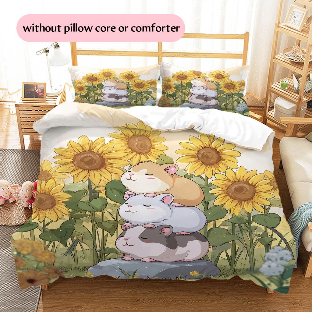 Watercolor Sunflower Pattern Bedding Quilt Set Home Decoration Gift (1 * duvet cover + 2 * pillowcase without core)