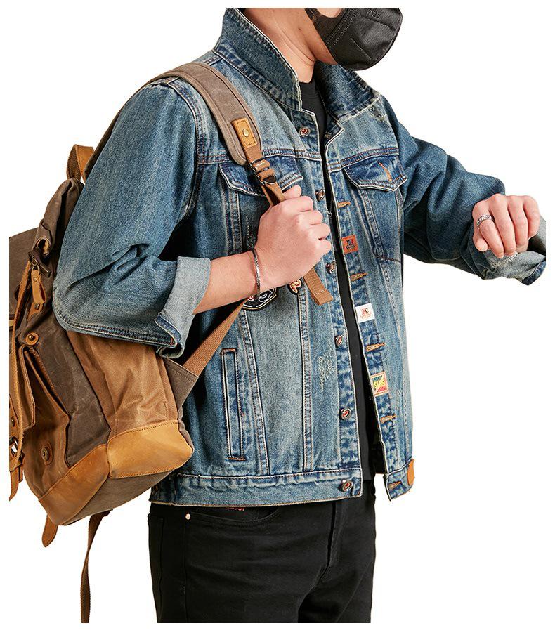 Xintang Mens Retro Heavy Industry Denim Jacket – High Street Turn-Down Collar Shirt Jacket 2025, American Loose Fit Top