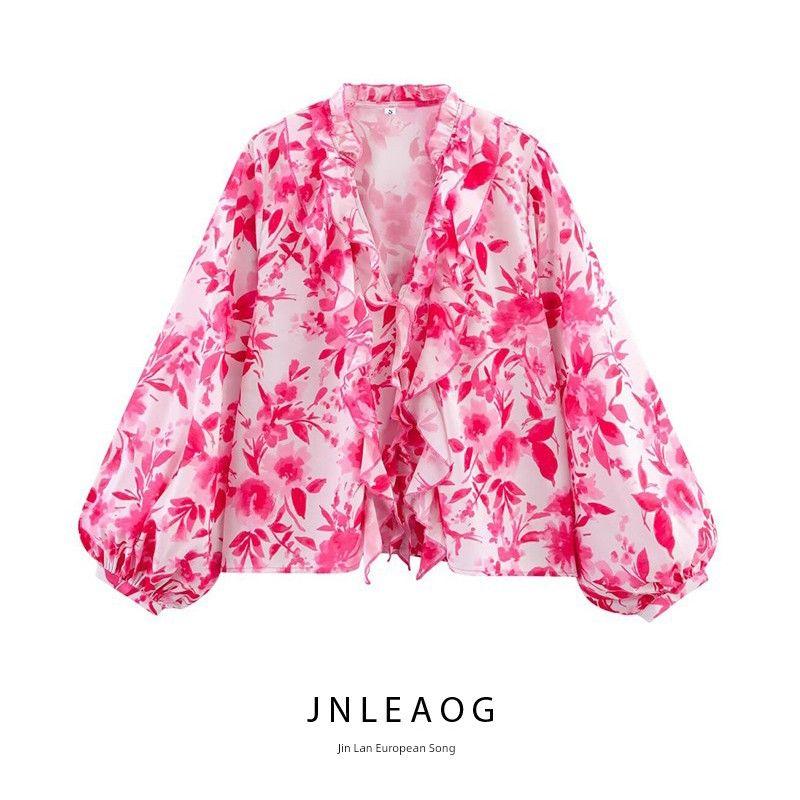 Jnleaog Spring New Arrival Women's Clothing Fashion Style French Fashion Laminated Decoration Print Shirt 5029086
