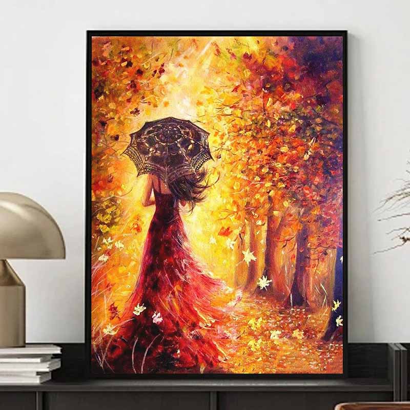 

Новое поступление 5D DIY Полная круглая алмазная живопись Женщина на фоне кленовых листьев Вышивка крестом Домашний декор Подарок GI12105