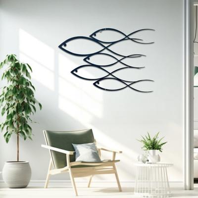 Metal Wall Decor Line Art Shoal of Fish Decoration Minimalist