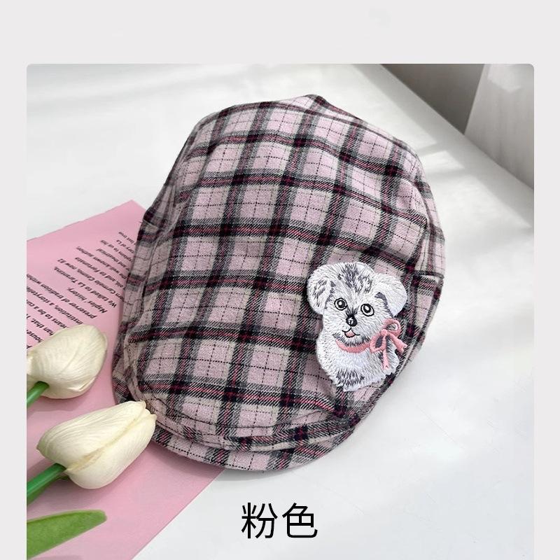Dopamine Retro Plaid Forward Hat Women's Spring and Autumn Models, Big Head Circumference, Wearing a Beret To Show Their Face, Small Newsboy Hat Tide