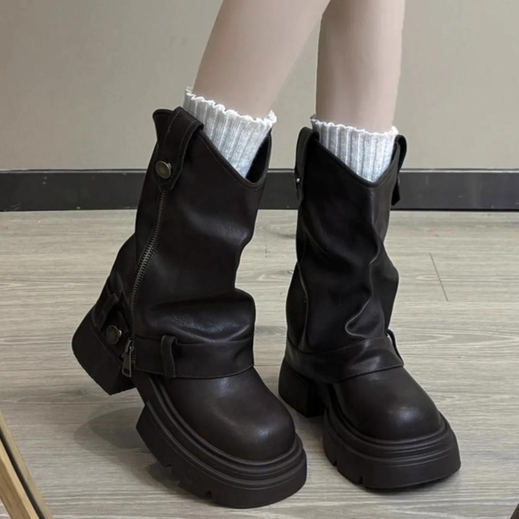 Pants Boots Spring 2025 New Item Niche Design Retro British Style Thick Soled Women's Boots