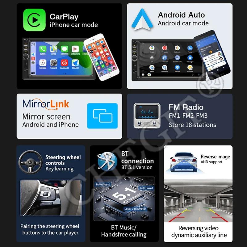 2din Car Radio 7" HD Universal Touch Screen Autoradio Multimedia Player Universal Car Stereo MP5 Player BT SWC TF FM Camera