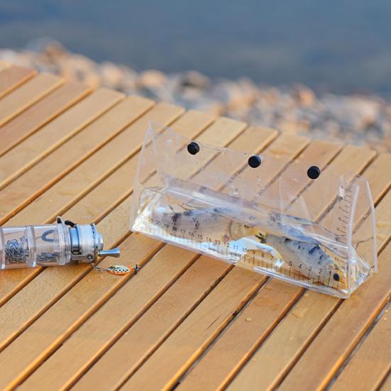 Transparent Fish Watching Bag with Measuring Scale Snap Button Waterproof PVC Lightweight Portable Outdoor Foldable Fish Observation Storage Bag