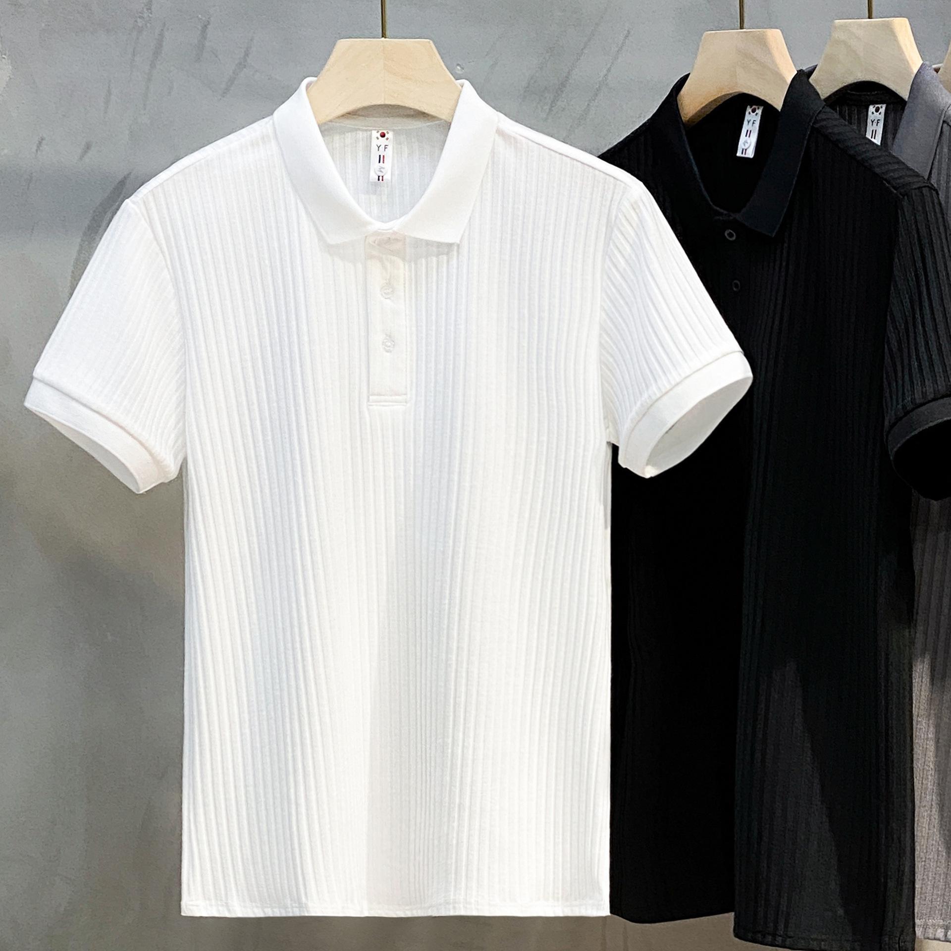 

Рубашка поло из мерсеризованного трикотажа в полоску 2024 года — модный мужской топ с коротким рукавом и лацканами на весну/лето