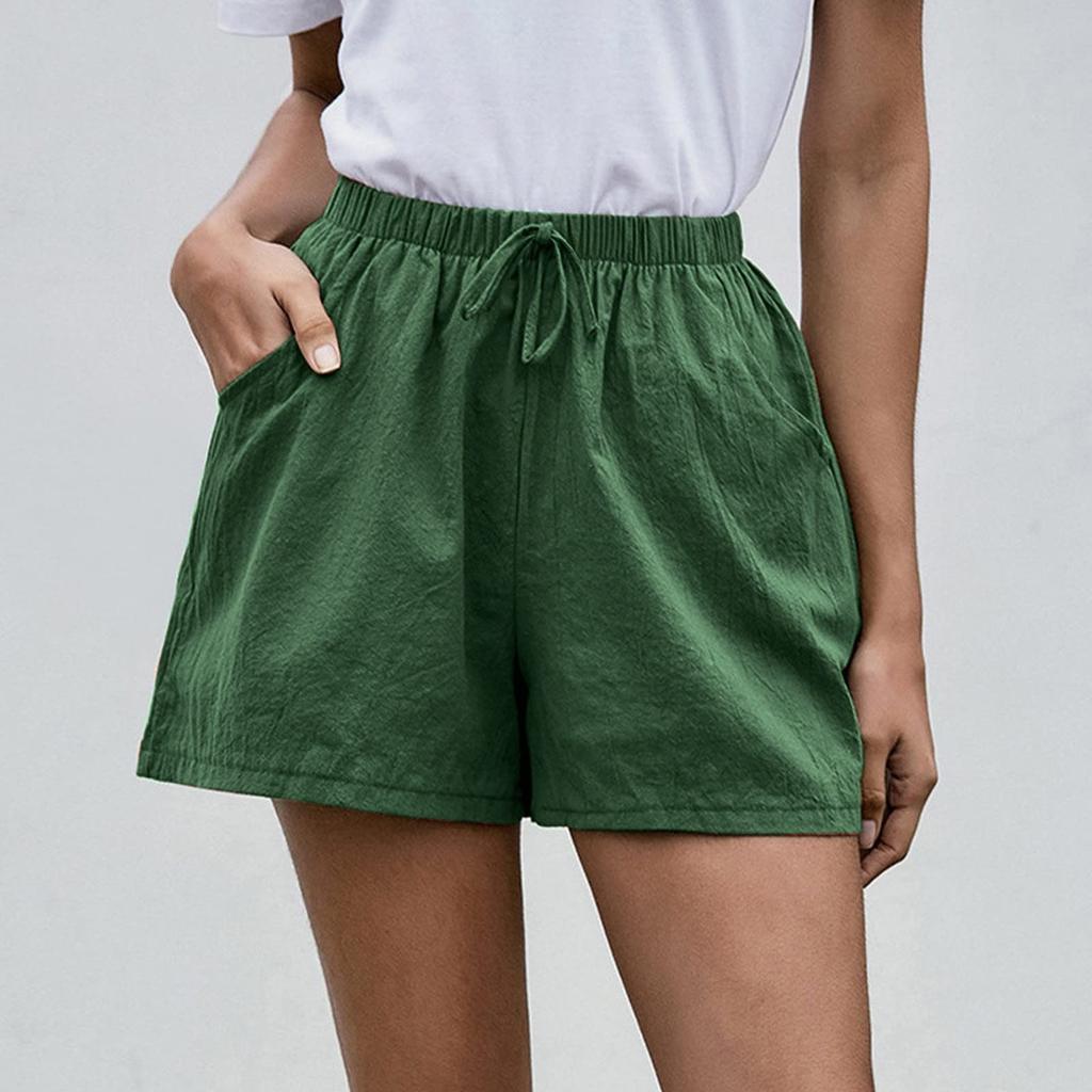 Women's Fashionable Color Drawstring Elastic Waist Pocket Casual Loose Shorts