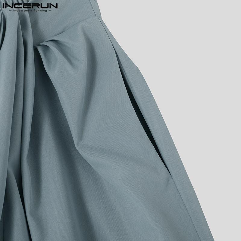 INCERUN Men Irregular Ruffled Elastic Waist Long Loose Casual Trousers Pants