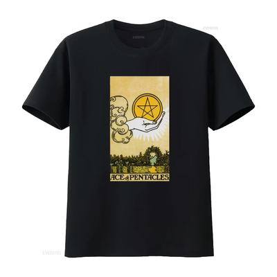 Ace of Pentacles Vintage Tarot Classic Adult T Shirt Unique Hand Pentagram Design Retro Style for Lovers Vintage Washed Casual