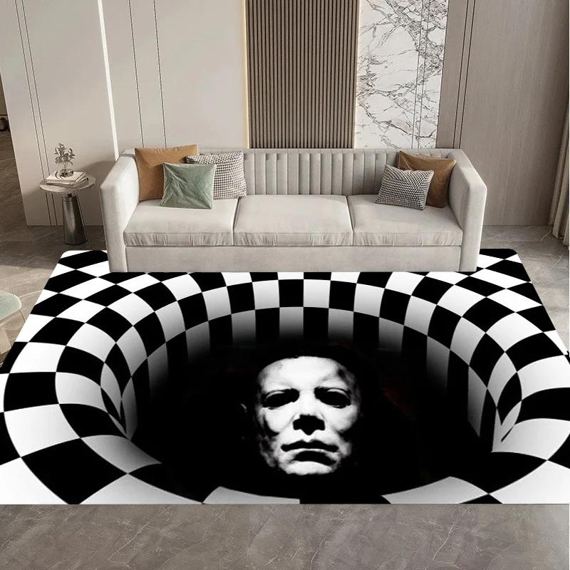 Visual 3D Black and White Grid Illusion Vortex Trap Mat Rug for Bedroom Sofa Living Room Decoration carpet