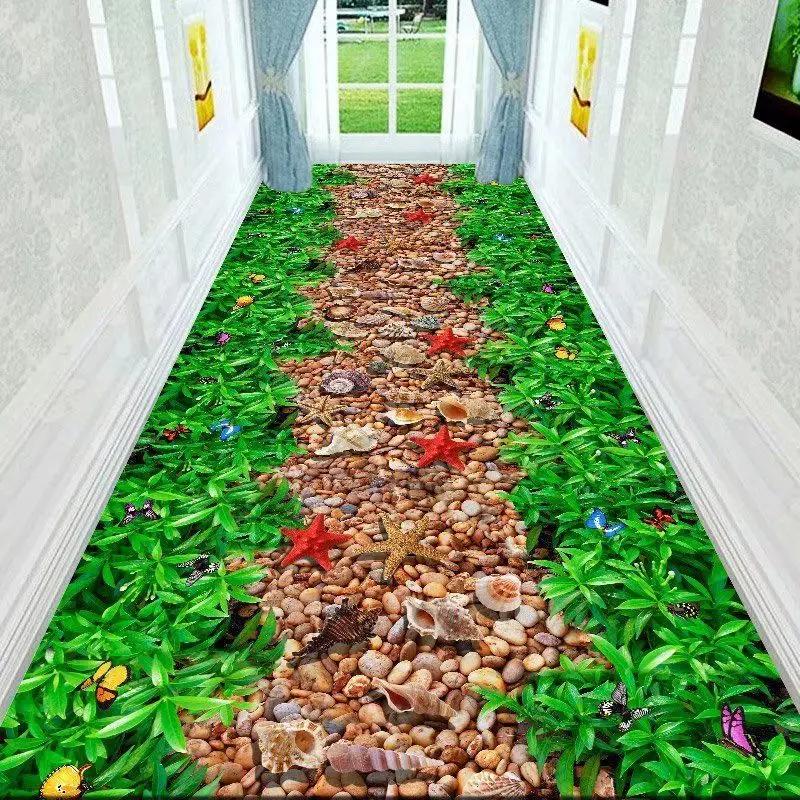 Tapete Longo 3D Corredor Caminho de Jardim Verde Decoração Sala de Estar Corredor Doméstico Tapetes de Chão Antiderrapantes Moderno Luxo Decoração de Entrada Tapete