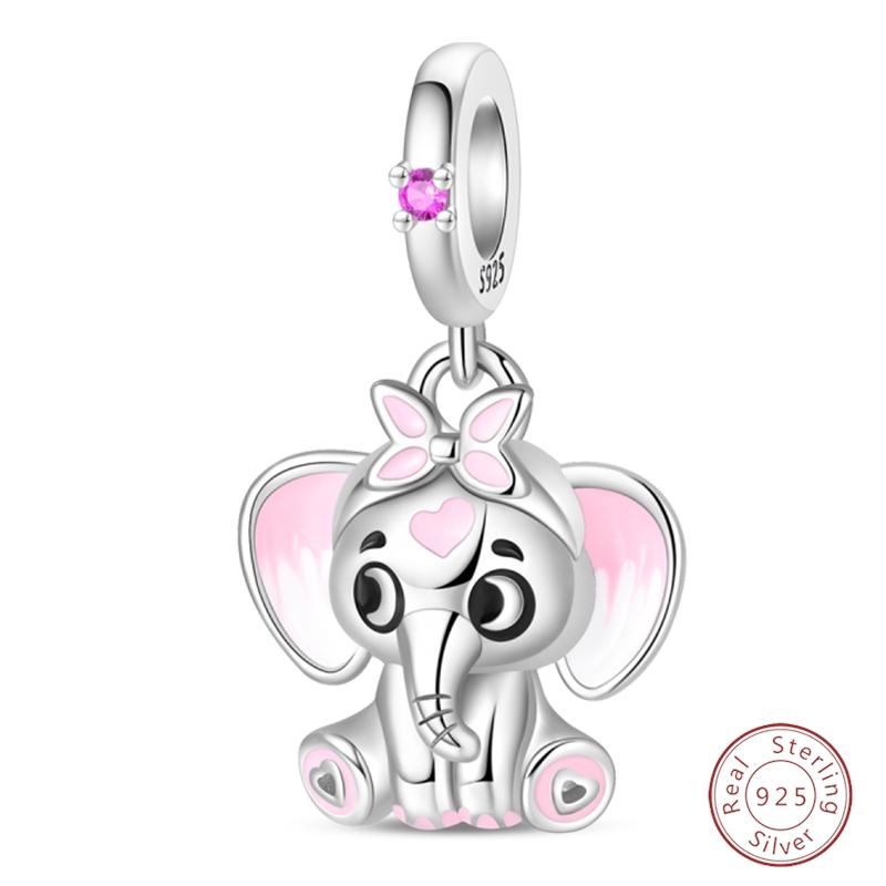 S925 Silver Birthday Bear Lucky Cat Elephant Family Firefly Charms Beads Fit 3mm Bracelets DIY Fine Jewelry