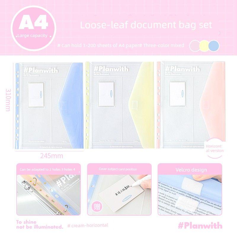 

Planwith Loose-Leaf Folder Paper Storage File Bag A4 Folder Transparent Insert Information Bag Organize Folders