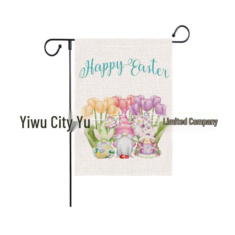 Easter Farmhouse Double-Sided Outdoor Linen Flag