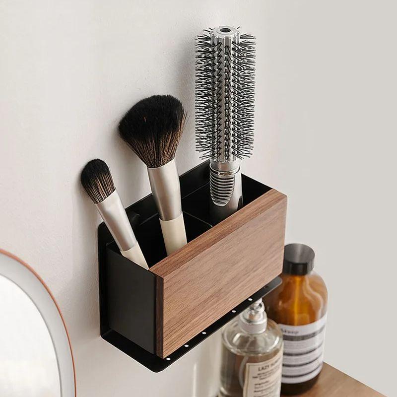 Walnut Bathroom Storage Rack Black/White Wall-mounted Makeup Brush Storage Box Toilet Wash Gargle Comb Shelf Razor Rack