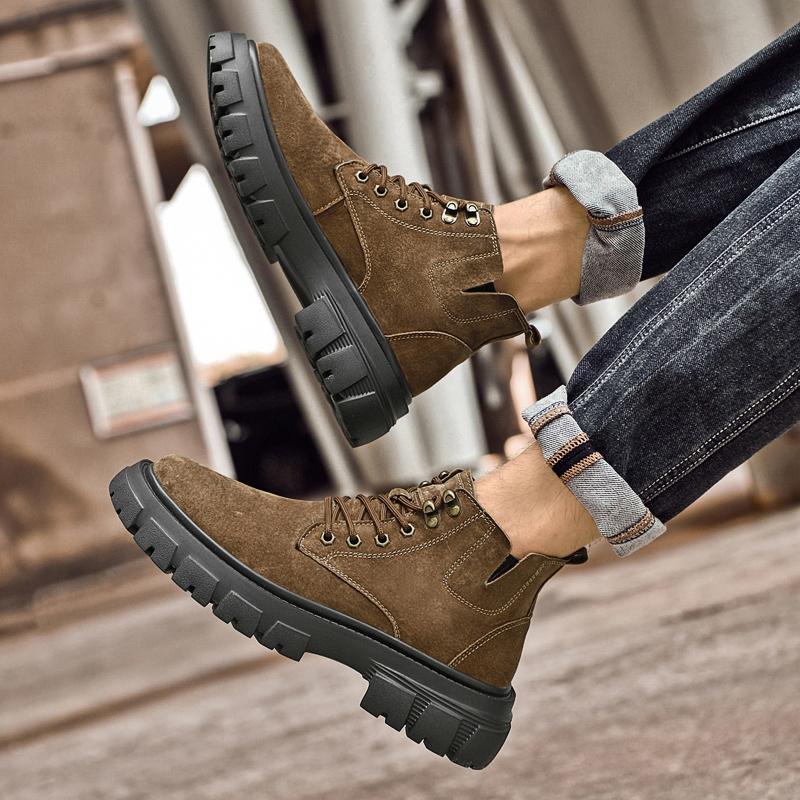 Fashion Plush Fur Motocross Boots for Men Outdoor Basic Boots Winter Autumn Suede Leather Boots Fashion new Hiking High Top Sneakers