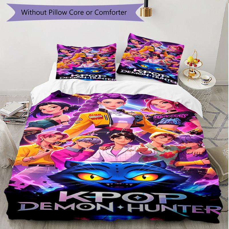 3pcs Duvet Cover Set (1*Duvet Cover + 2*Pillowcase, Without Core), KPop Demon Hunters Print Soft All‑Season Bedding Set, Home Bedroom Decor Gift