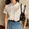 Korean Sle Summer Lace Design Thin Short Sleeve Doll Collar Blouse Anti-Aging Women's Fashion Shirt Pure Color Commute