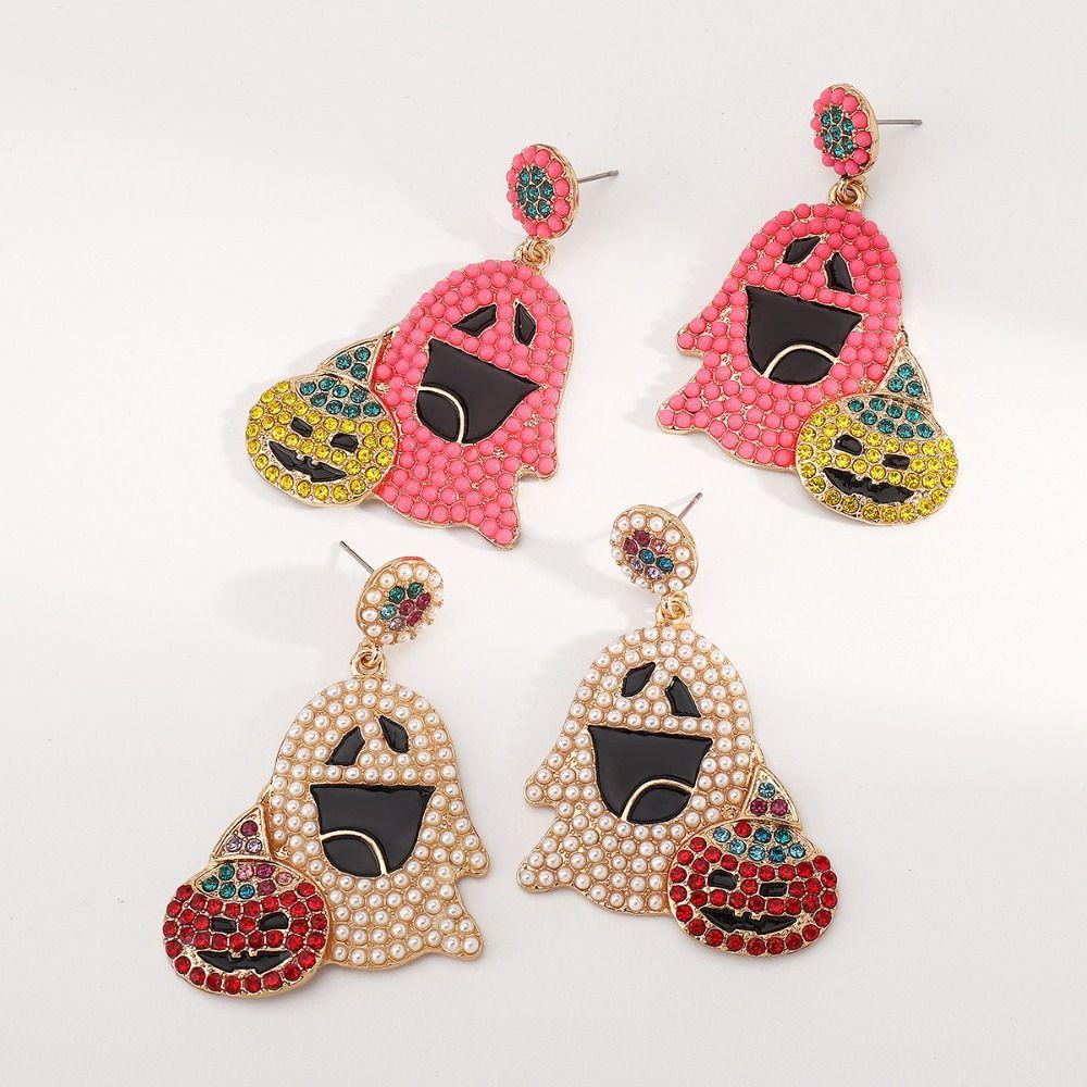 Kawaii Cute Ghost Earrings Irregular Halloween Party Jewelry Cool Ghost Pumpkin Earrings  Lady
