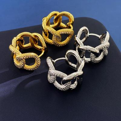 Ce Yang Caiyu Diamond-Encrusted Zircon Twist Chain Earrings Women'S French Versatile Metal Ear Buckle Earrings