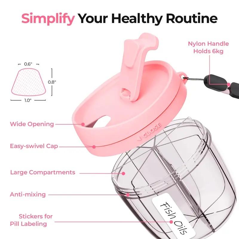 Portable Pill Dispenser Bottle Vitamin Organizer with 7 Compartments Large Capacity Anti-Mixing Wide Openings Design Easy To Use