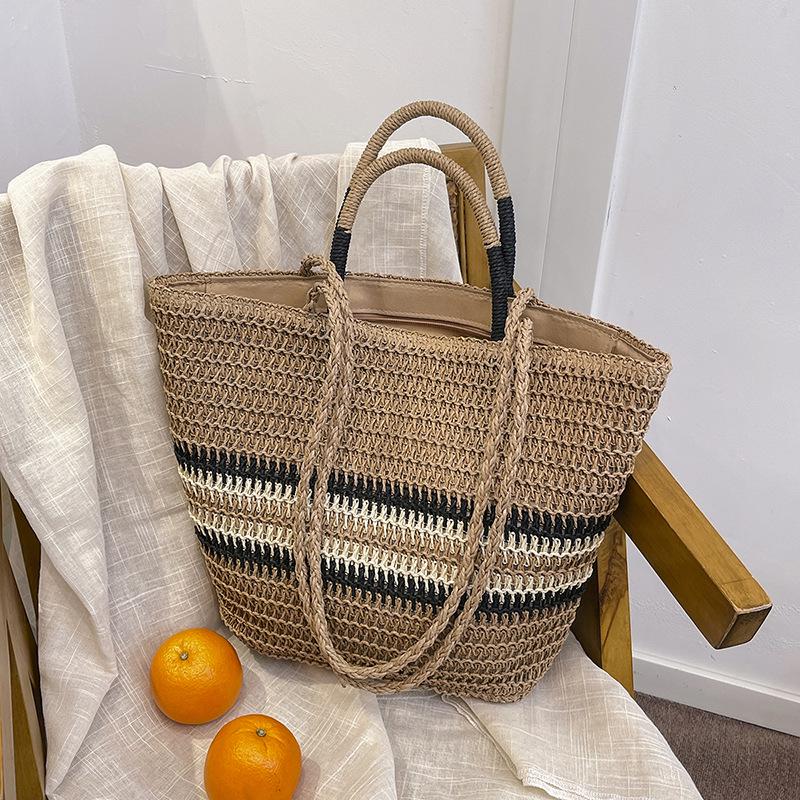 

Женская большая соломенная сумка-тоут через плечо на весну/лето 2025 – Нишевый дизайн хаки