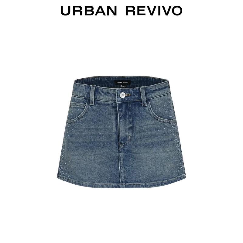 UR2026 Trendige Damen-Shorts aus gewaschenem Denim mit Strasssteinen