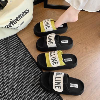 High-value Slippers Women's Summer 2025 Korean Version of Letter Velcro Platform Casual One-word Sandals Outer Slippers Women's Shoes