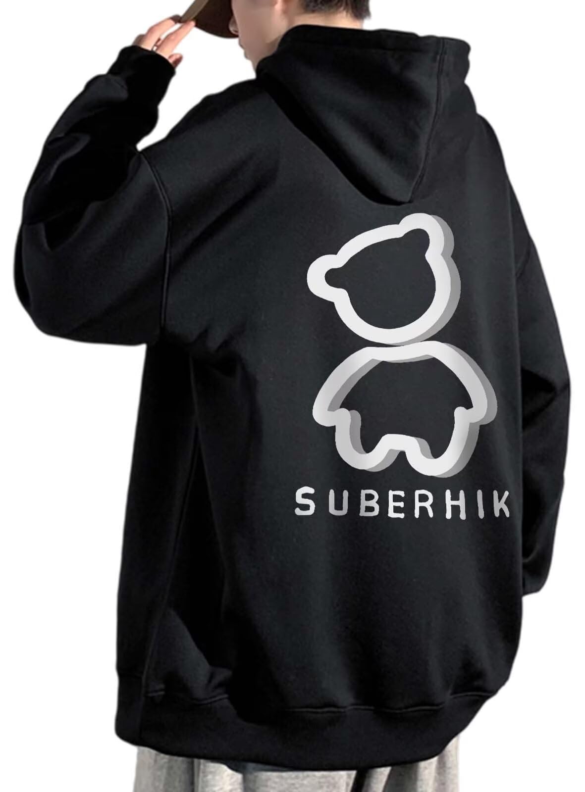 

Bligo Long Sleeve Plus Sizes Loose Korean Drop Oversized Solid Bear Back Men s Hoodie, Fall/Winter Sweatshirt, Available, Fit, Popular, Comfortable,