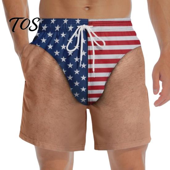 Wanderlust Wares Lichte Zwembroek voor Mannen Grappige Patriottische Korte Broek, Sterren en Strepen Strand Sportkleding Zwembadfeesten Tailleband met Trekkoord Zwem Zomervakantie, L