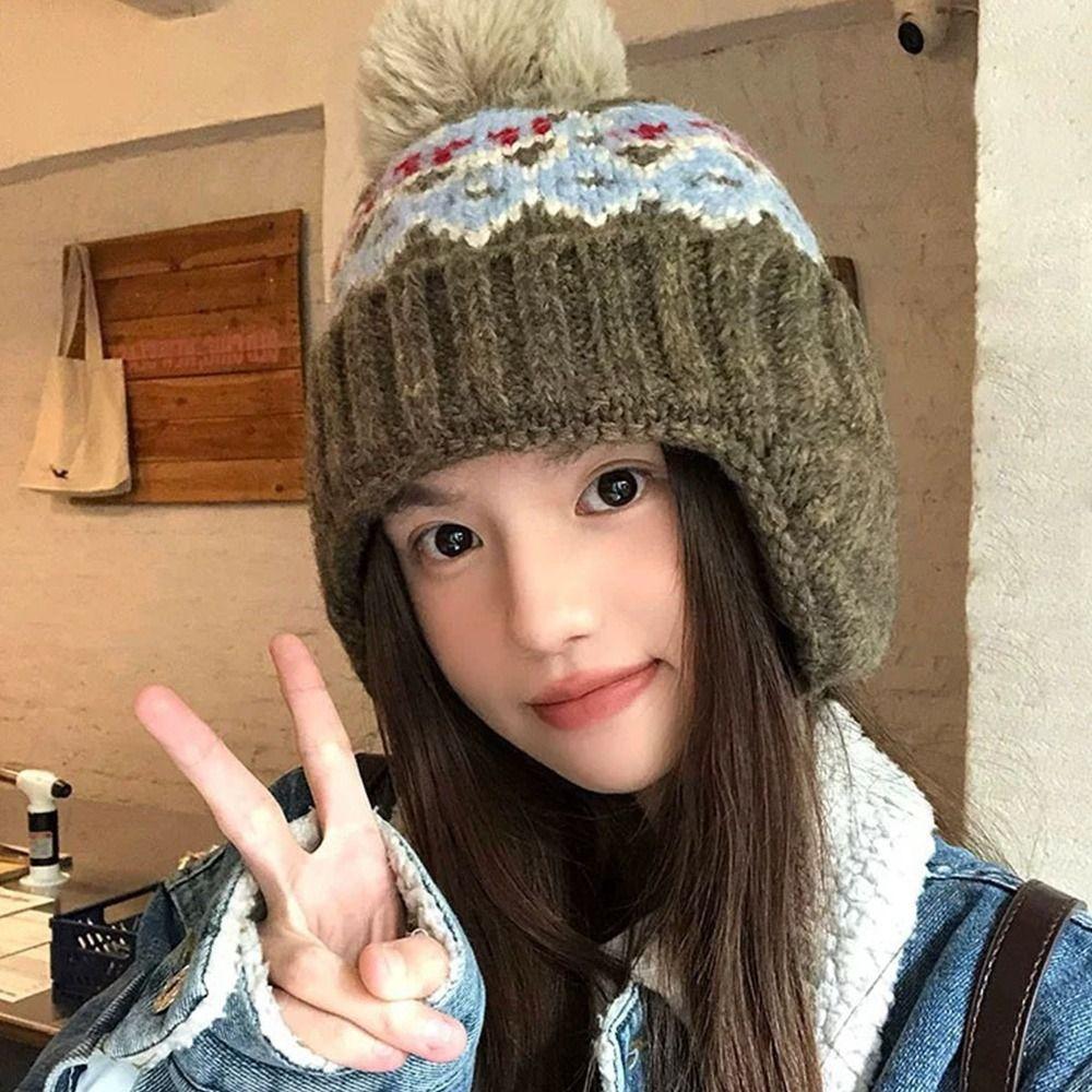 Fashion Warm Winter Hat Thickened Cute Beanie Hats Ear Protection Pompoms Cap Outdoor