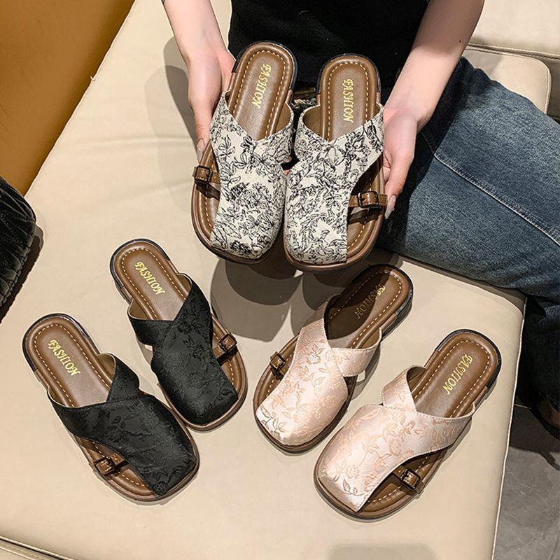 Baotou half slippers female Internet celebrity fashion 2024 summer new comfortable flat Chinese design outside wear cool slippers