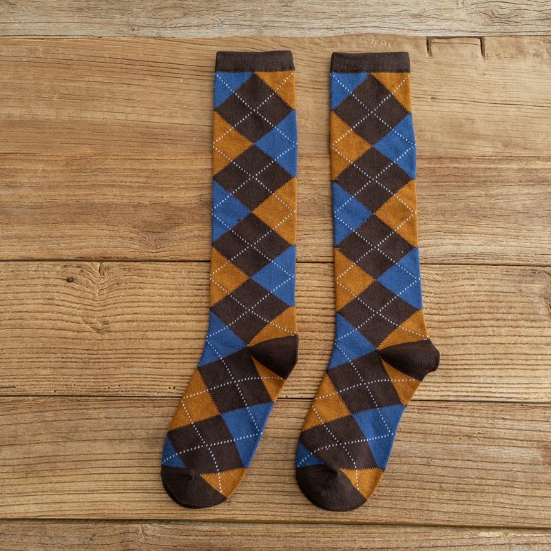 Colorful Spring Pattern ins fashion Diamond plaid Knee socks women Party Queen knee-high stockings Over Knee long ladies girls