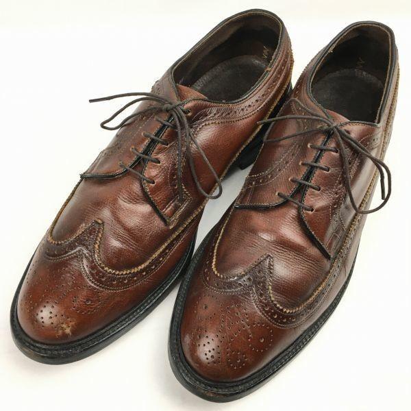 Vintage UFCW Union Made in USA Long Wingtip Shoes Brown Size 10E (27.5-28.0) O'Sullivan Heel Men's(USED)