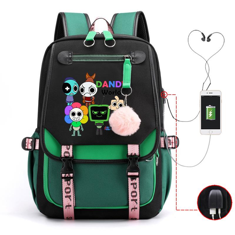 New 2025 Cartoon Game Printing Primary School Bag Large Capacity Contrasting Color Neutral USB Backpack