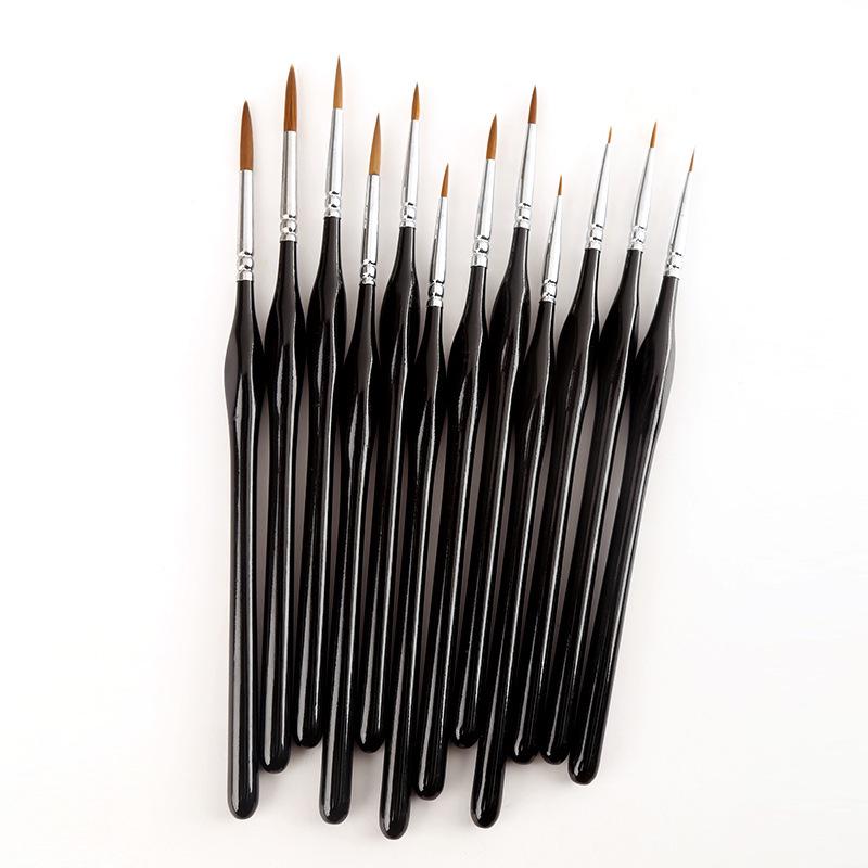 Wolf Hair Fine Line Brush - Black Triangular Birch Handle for Nail Art and Watercolor Detailing