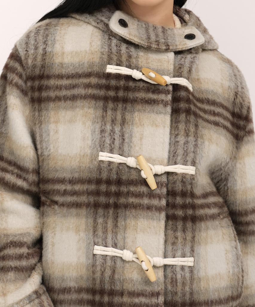 MUSINSA STANDARD WOMAN Women'S Alpaca Blend Check Short Duffle Coat [Mustard]