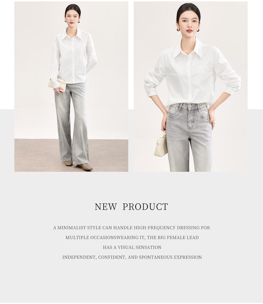Women's Early Spring Loose Casual Lace Cotton Shirt with Bamboo Joint Design