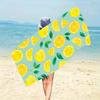 Lemon Slice Leaf Illustration Beach Towel Light Blue Background Citrus Fruit Theme Large Soft Microfiber Bath Blanket