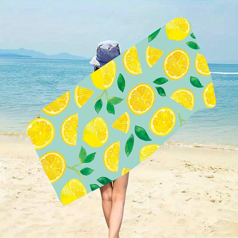 Lemon Slice Leaf Illustration Beach Towel Light Blue Background Citrus Fruit Theme Large Soft Microfiber Bath Blanket
