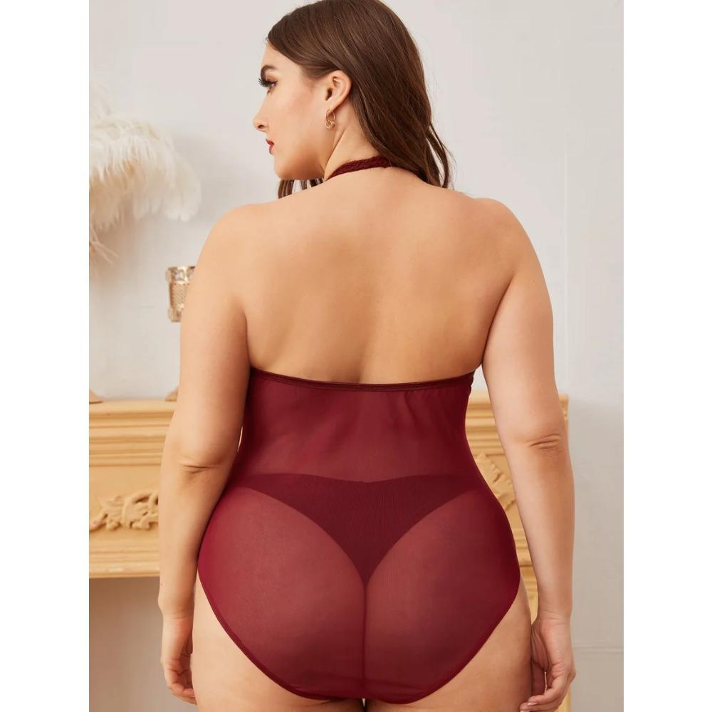 Large Size New Hot Sexy Lingerie Women Lace Sheer Bra Set Erotic Costumes  Dress Deep V Bodysuit Underwear