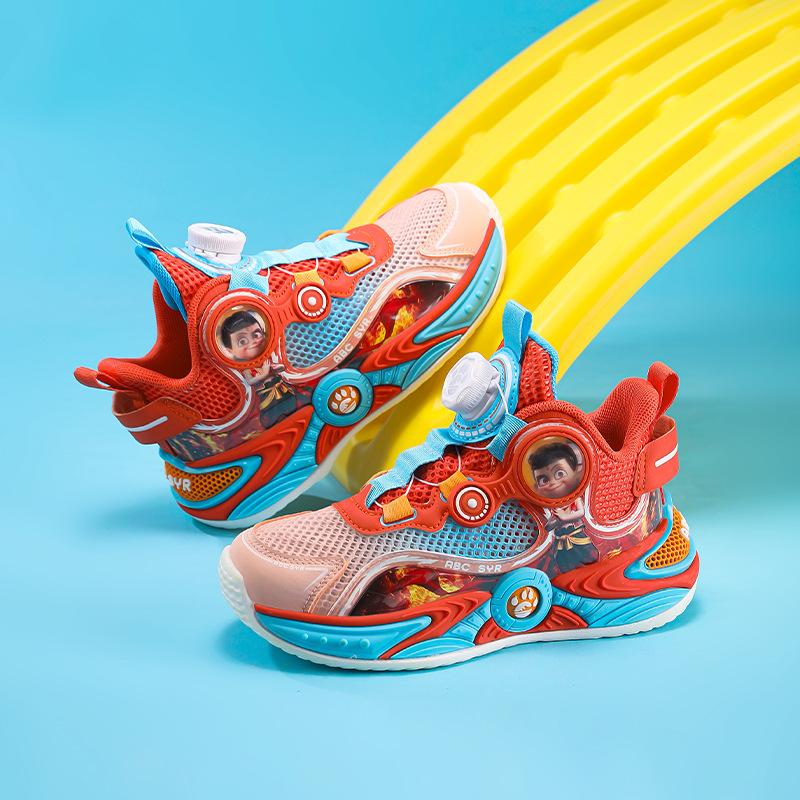 Nezha classmate children's basketball shoes summer new boys' single net hollow sports shoes medium and older children's breathable travel shoes